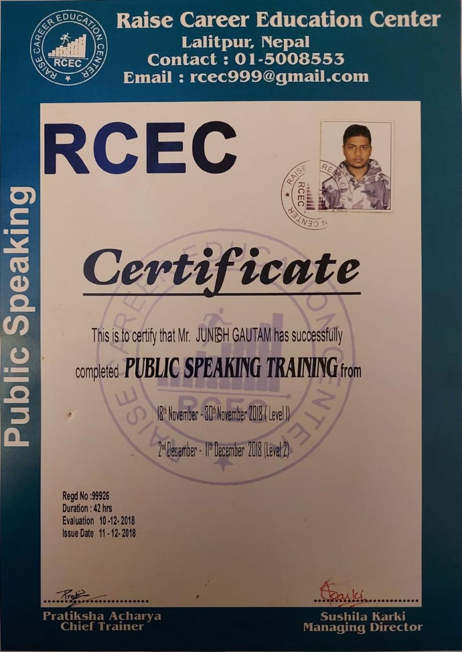 Certificate For Public Speaking